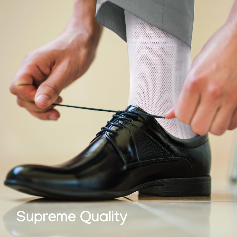 Duna 5 Pairs Cotton Mens Dress Socks - Ultra Thin Breathable Lightweight Crew Length Formal Suit Socks size 11-13 White - Image 4